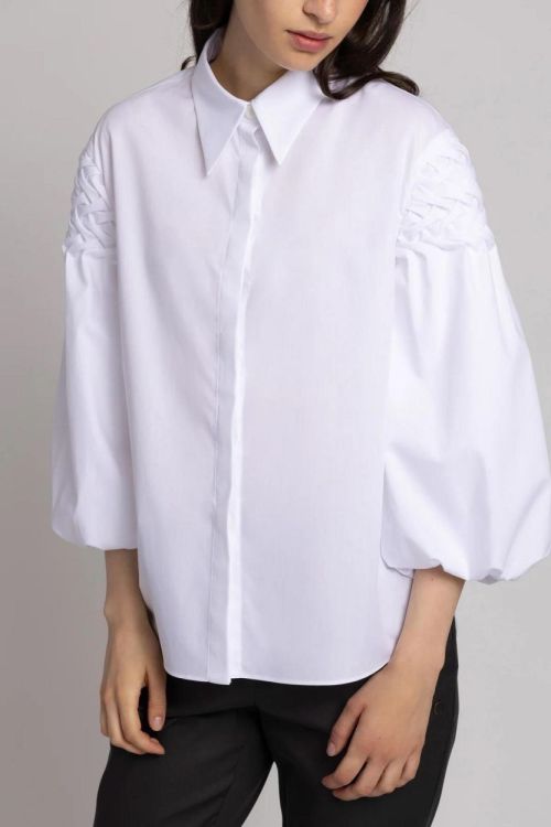 Armargentum Blouse Balloon Shoulder Smog (MARINA-080ALBAWHITE) - UNO Knokke