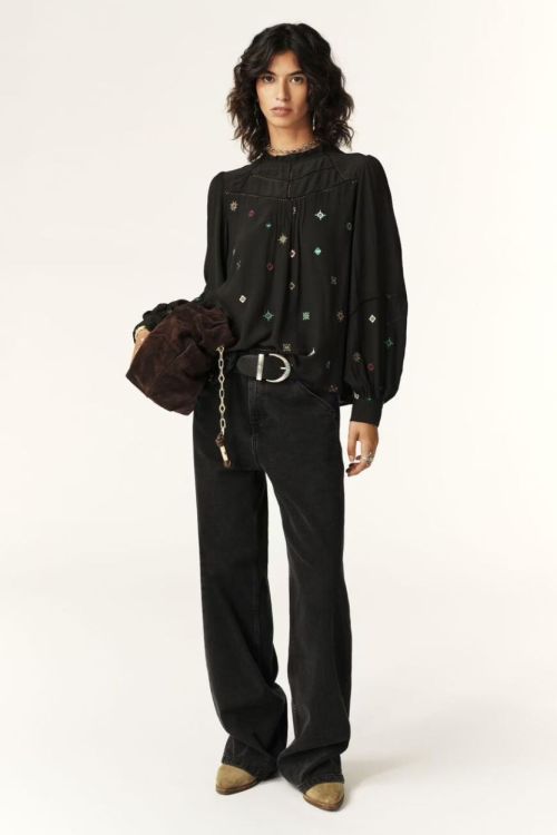 Bash Blouse Square Embroidered (BINTI-NOIR100) - UNO Knokke