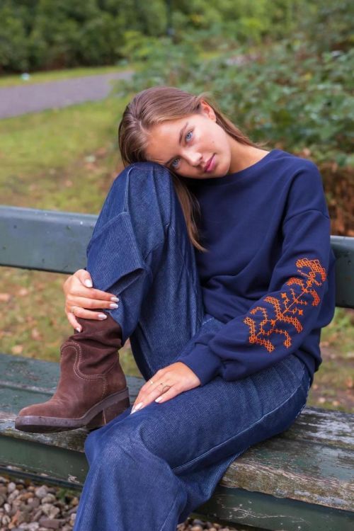 Black Rose Pant Wide Rib Velvet (CHARLY-BLUE) - UNO Knokke