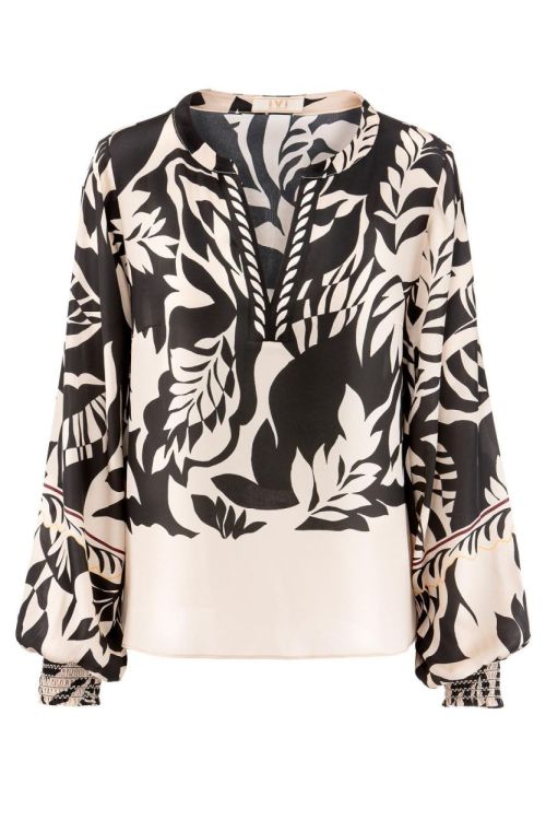 Ivi Collection Blouse Silk Leaveprint (25301036-1645) - UNO Knokke