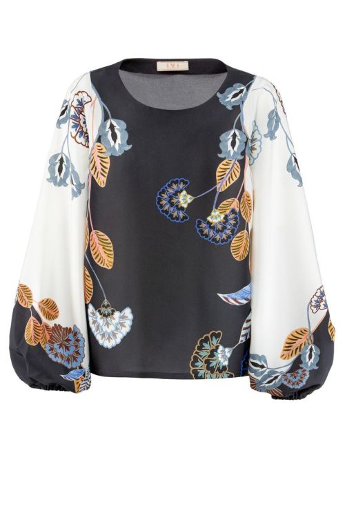Ivi Collection Blouse Silk RDC Printed Leaves (25301019-276) - UNO Knokke