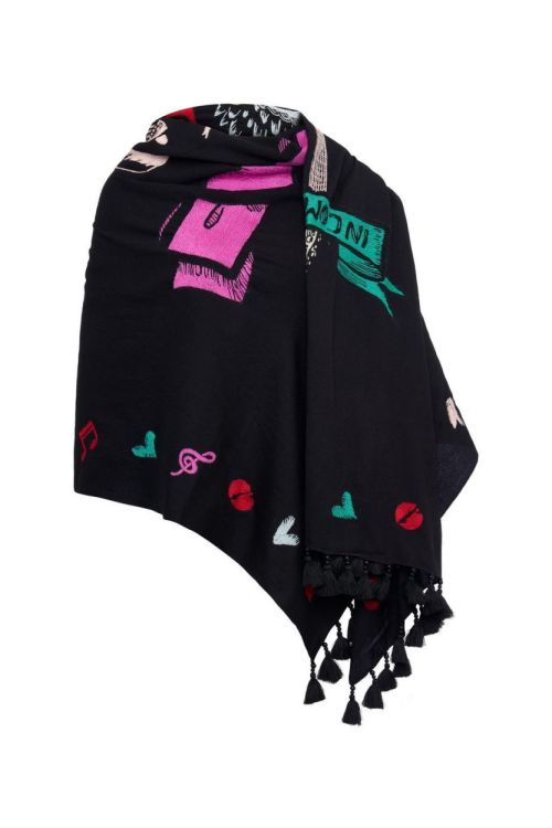 Maison Common Scarf Embroidery Music (5901-725-800BLACK) - UNO Knokke