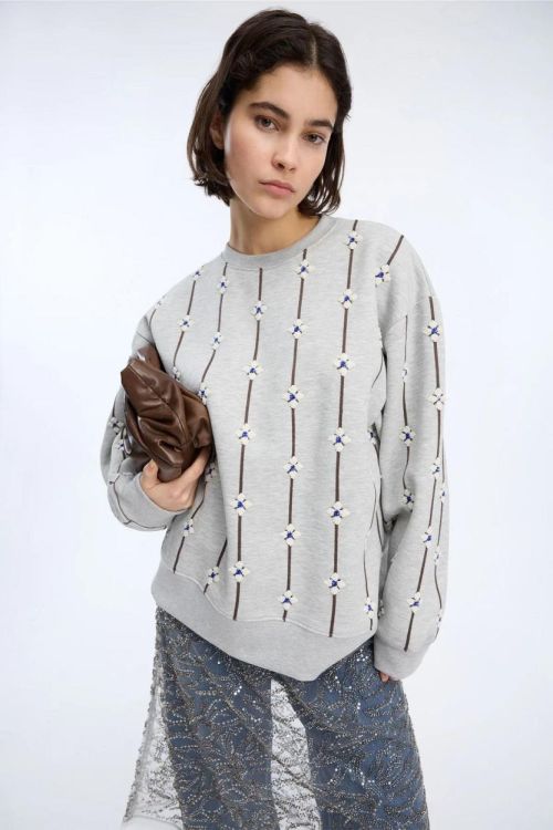 Munthe Sweater LM Flowers (VESICLE-80LIGHTGREY) - UNO Knokke