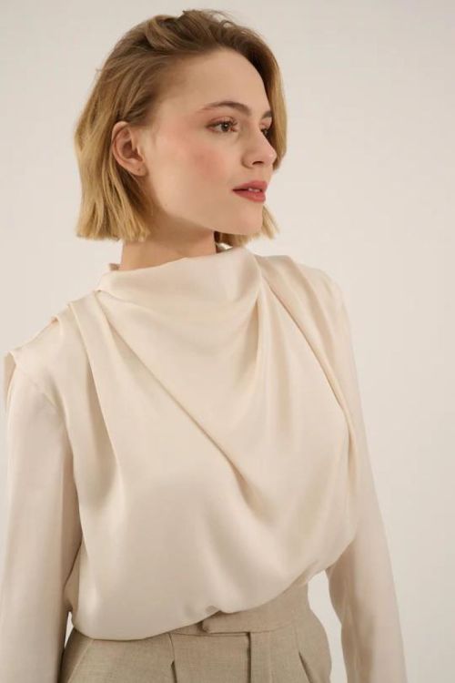 Oscar the collection Blouse Drappage Satin (TULLAH-NATURAL) - UNO Knokke