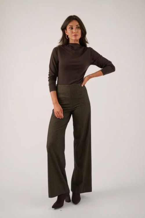 Oscar the collection Pant Wide Herringbone (LUCY-CHOCOLATE ) - UNO Knokke