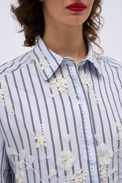 Paul & Joe Shirt Embroided Strass Flower  (FLEURIE-BLEU) - UNO Knokke