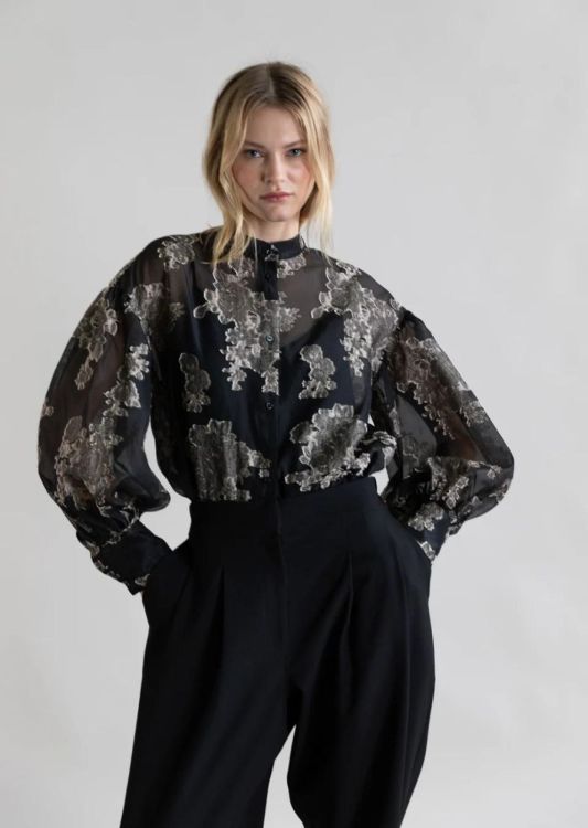 Psophia Blouse Jacquart Flower (219SHR2514-600) - UNO Knokke